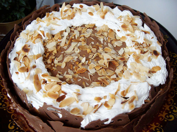 Cake with chocolate mousse and nuts Cake with chocolate mousse and nuts